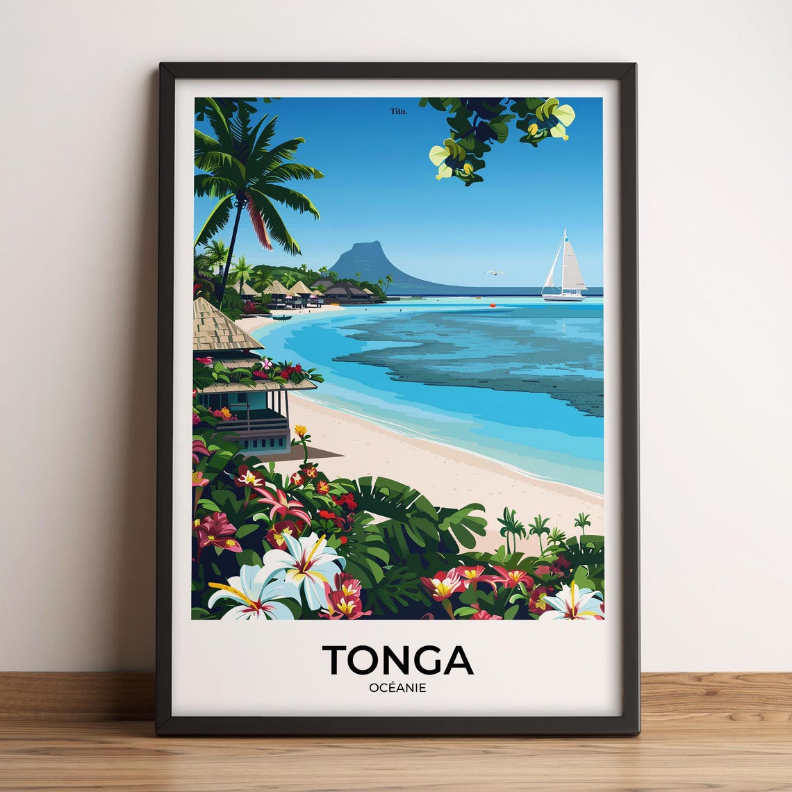 Tonga South Pacific Beach Tropical Island Vintage Travel Art Poster