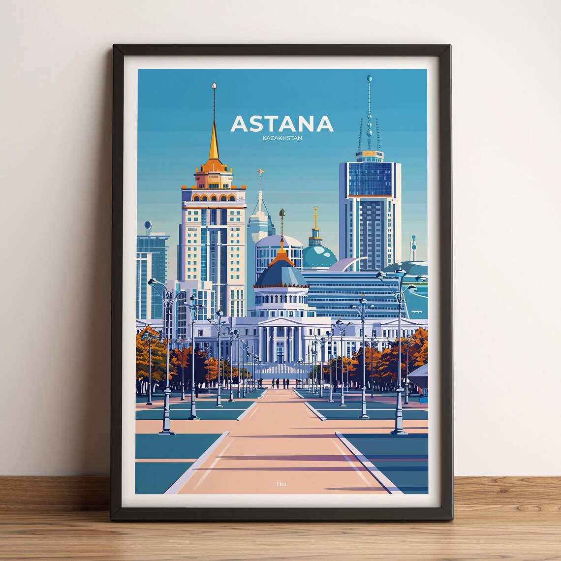 Astana Kazakhstan Futuristic Towers Boulevard City Travel Poster