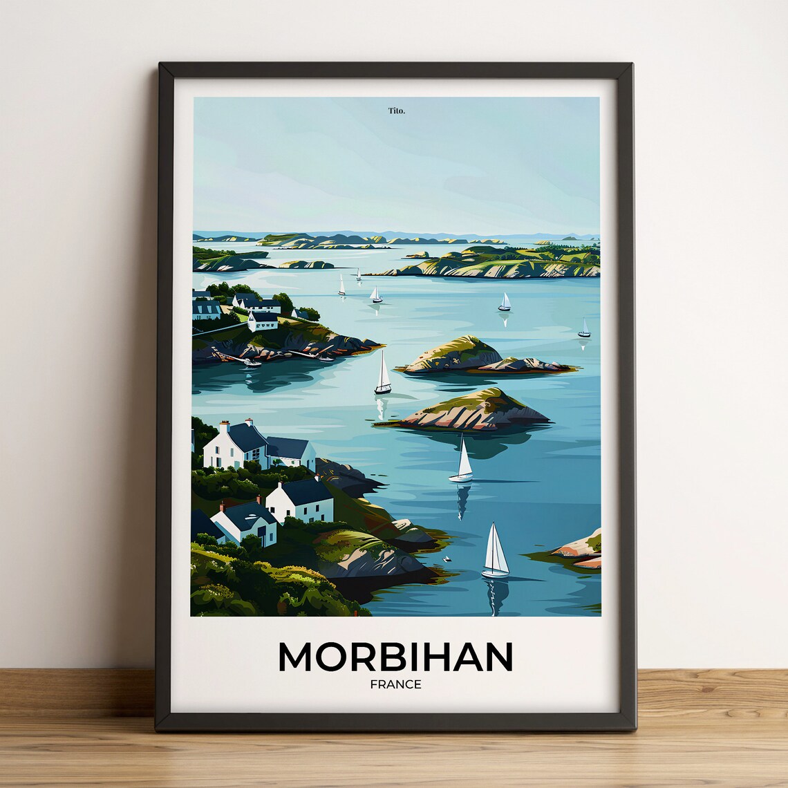 Morbihan France Gulf Islands Sailboats Brittany Vintage Travel Poster