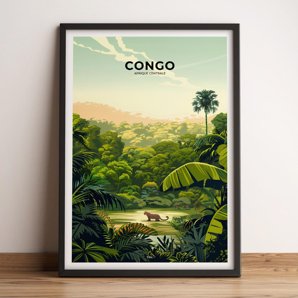 Congo Central Africa Rainforest Leopard Jungle Scene Travel Poster