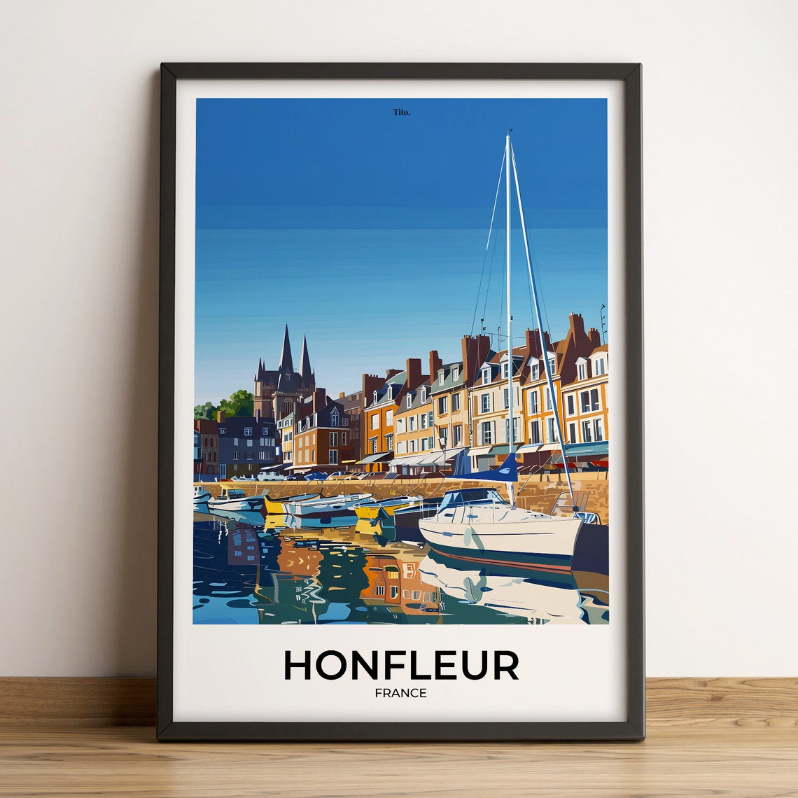 Honfleur France Old Harbor Sailboats Waterfront Travel Poster