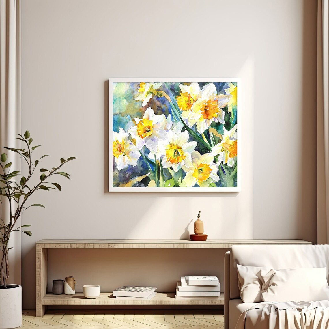 Daffodils Watercolor Art Print, Spring Floral Meadow - Image 3