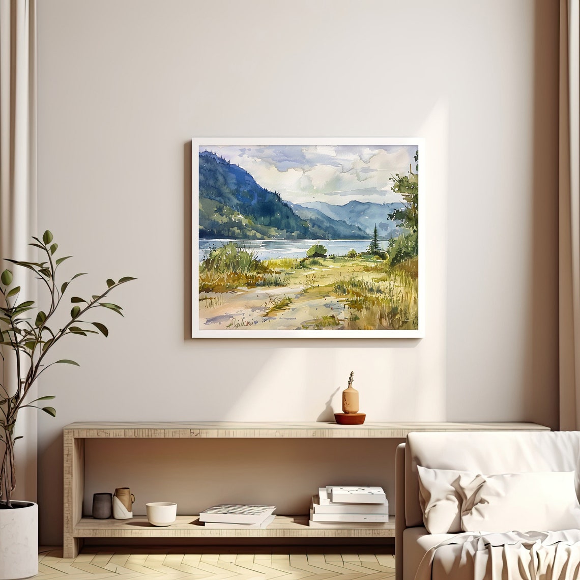 Columbia Gorge River Valley Mountain Landscape Watercolor Poster - Image 4