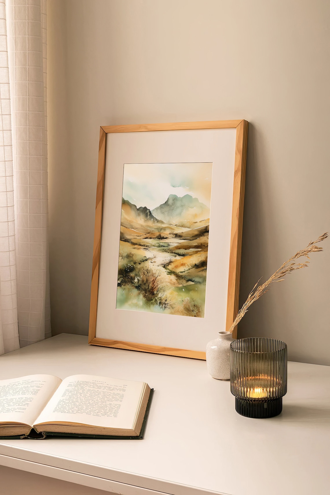 Ireland Watercolor Mountain Valley Golden Irish Landscape Poster - Image 2