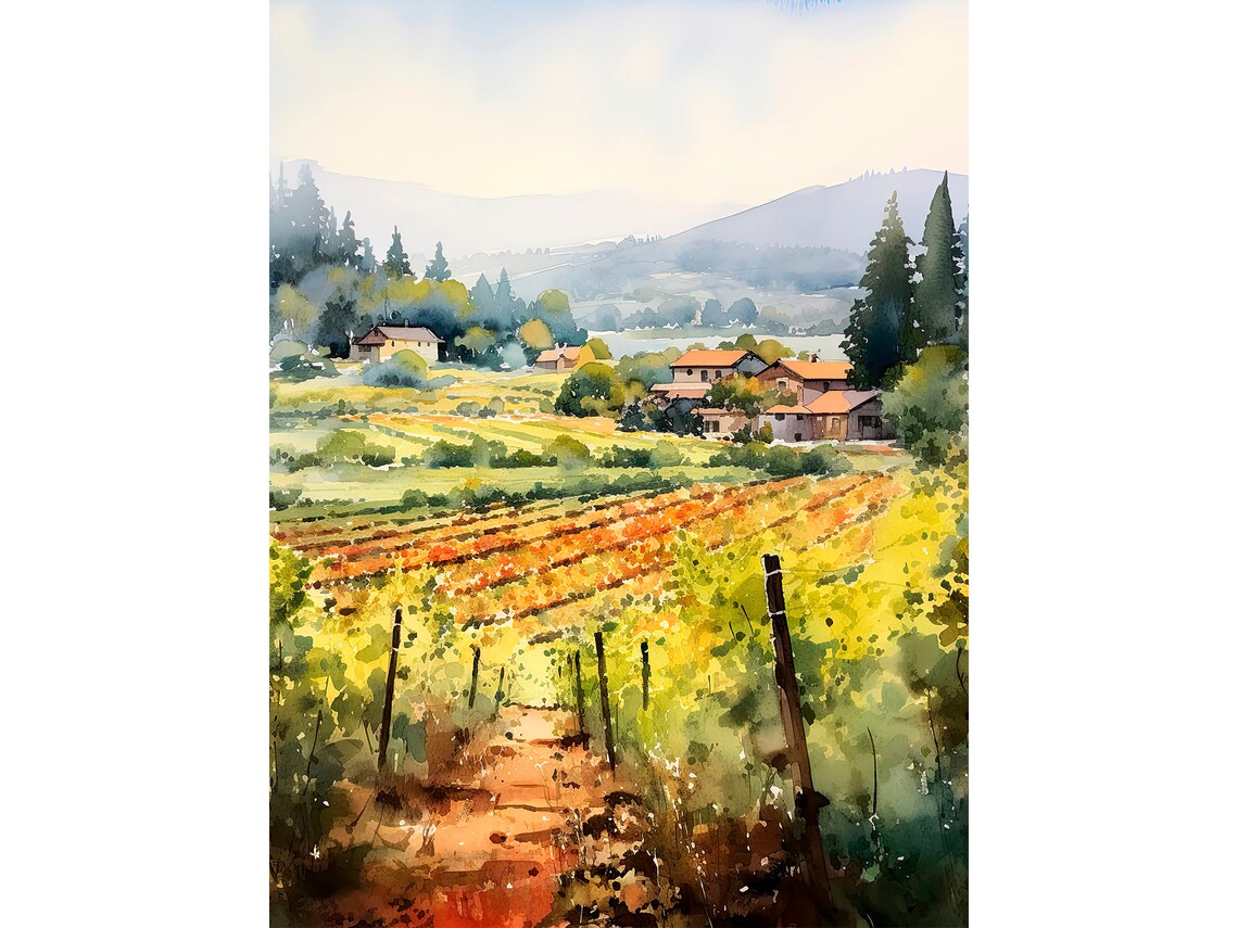 Napa Valley Vineyard Watercolor Art Print