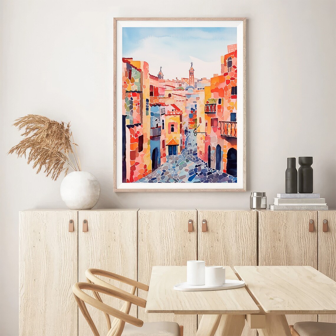 Barcelona Old Town Mosaic Street Sunny Watercolor Spain Poster - Image 3