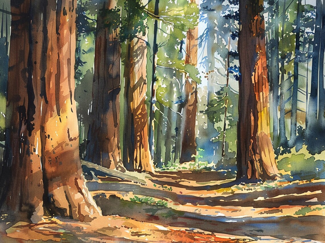 Sequoia National Park Watercolor Art Print, California