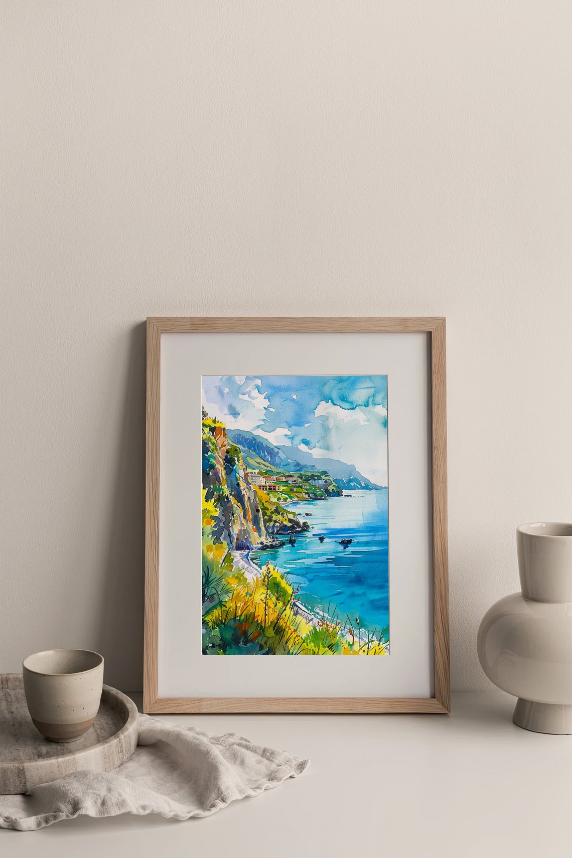 Calabria Italy Rocky Cliffs Turquoise Sea Watercolor View Poster - Image 4