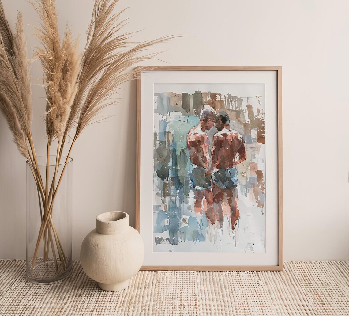 Male Bodies Watercolor Painting Gay Friendship Art Print - Image 4