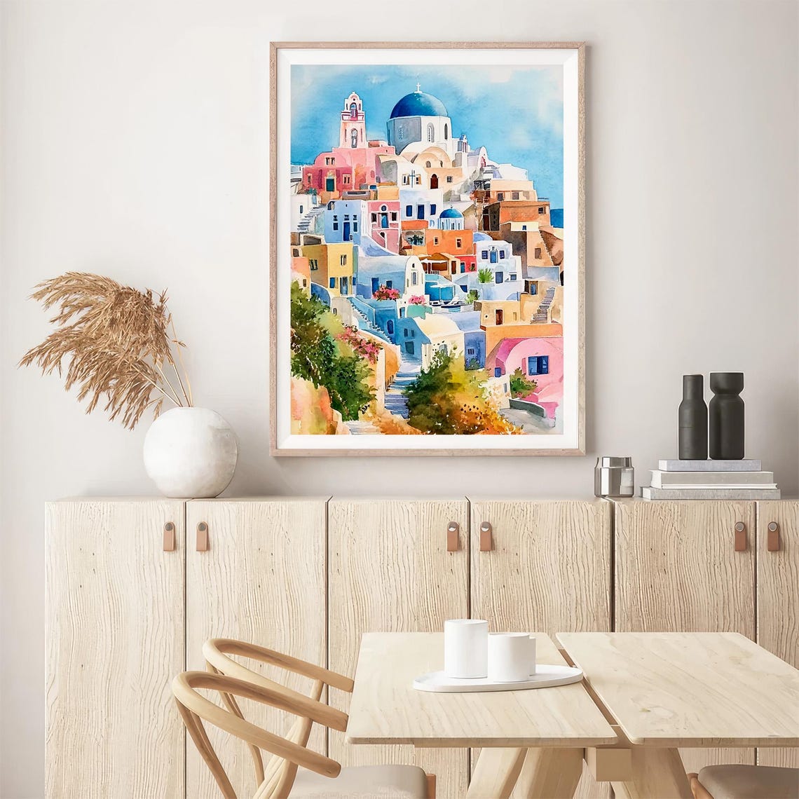Santorini Blue Dome Church Whitewashed Houses Greece Watercolor Poster - Image 5