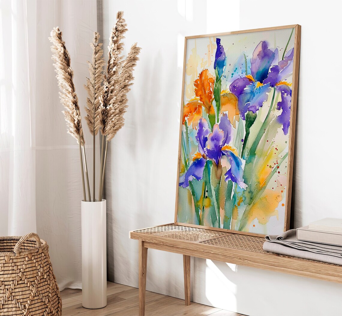 Iris Watercolor Art Print, Meadow Flowers - Image 2