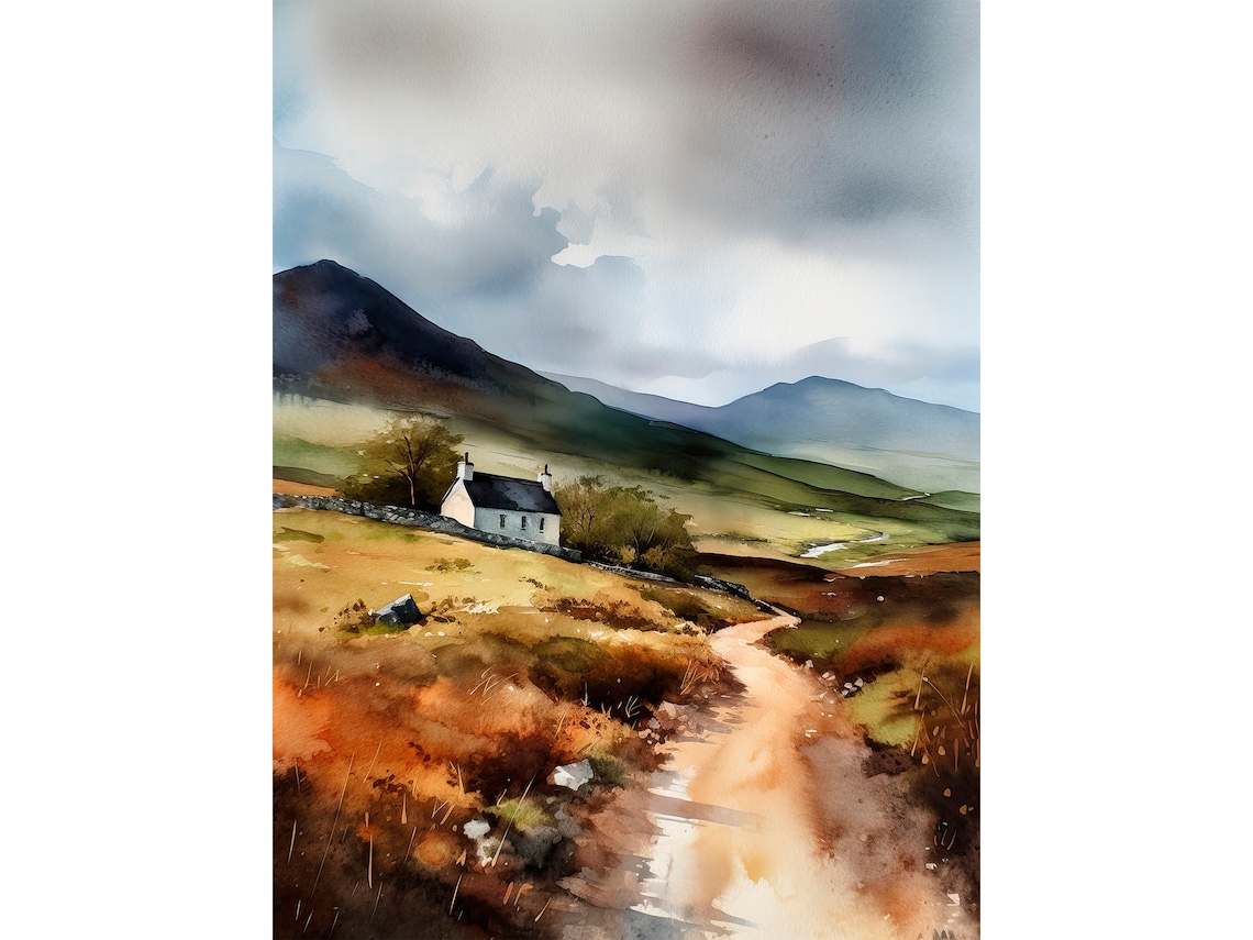 Scotland Countryside Watercolor Painting Art Print