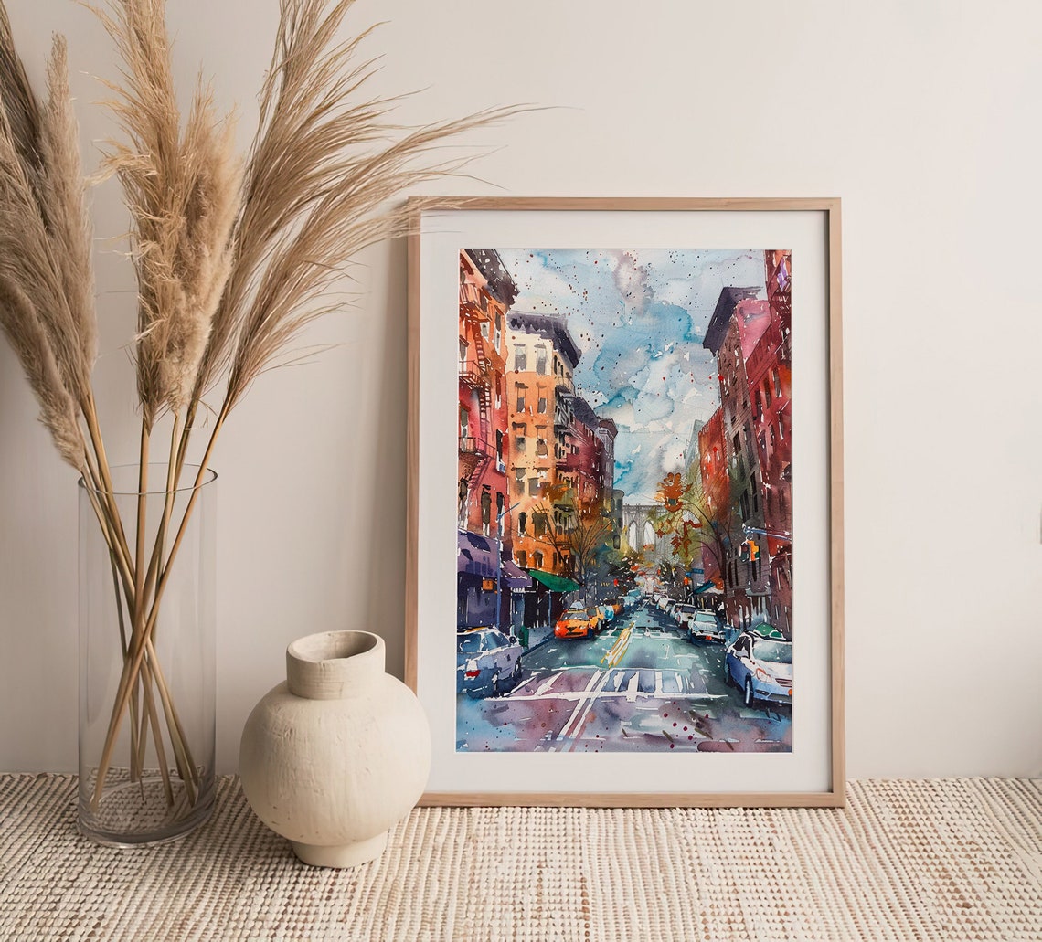 Brooklyn Street Watercolor Painting Brooklyn Bridge Watercolor Art Print Cityscape Wall Art Travel Gifts By Feelingprints - Image 4