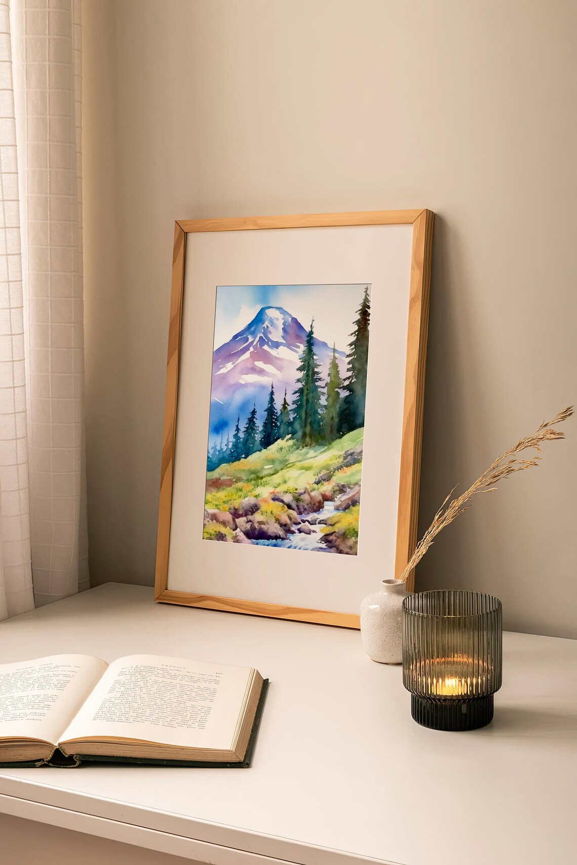 Mount Hood Snow Peak Alpine Stream Forest Watercolor Nature Art Poster - Image 4