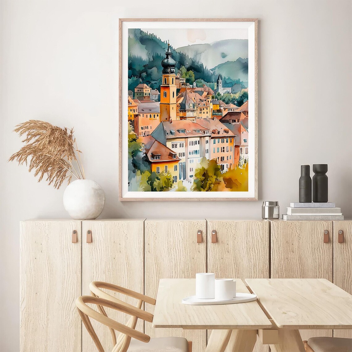 Heidelberg Old Town Church Tower Germany Watercolor Cityscape Poster - Image 5