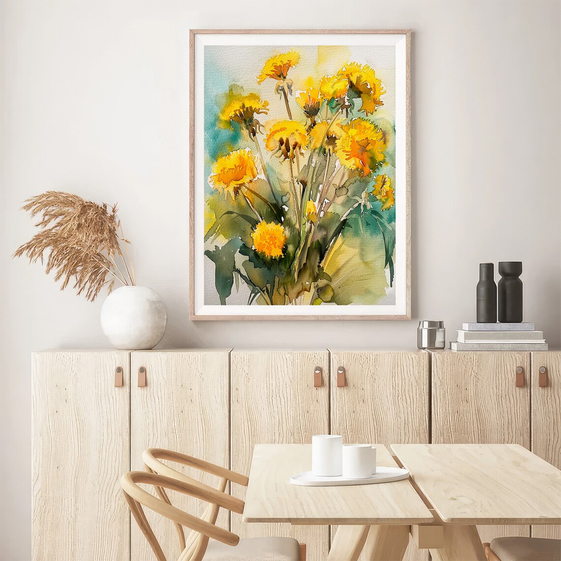 Yellow Dandelion Flowers Bouquet Loose Floral Watercolor Botanical Poster - Image 5