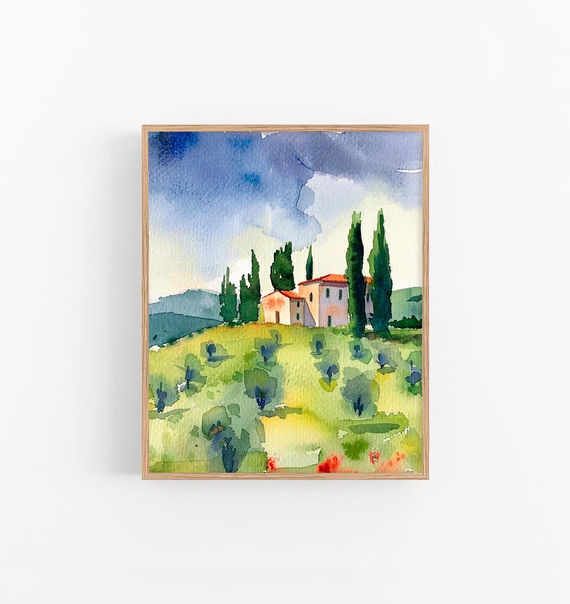 Stunning Tuscany Villa Cypress Trees Rolling Hills Watercolor Poster