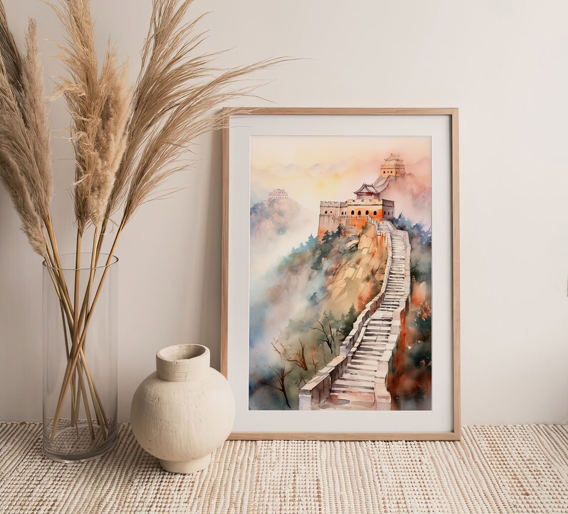 Great Wall of China Watercolor Travel Poster - Image 3