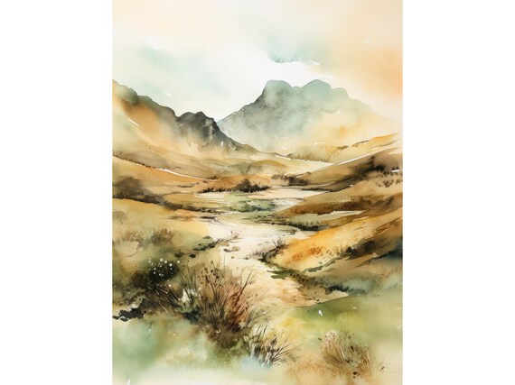 Ireland Watercolor Art Print Irish Landscape Poster Mountain Artwork By Feelingprints