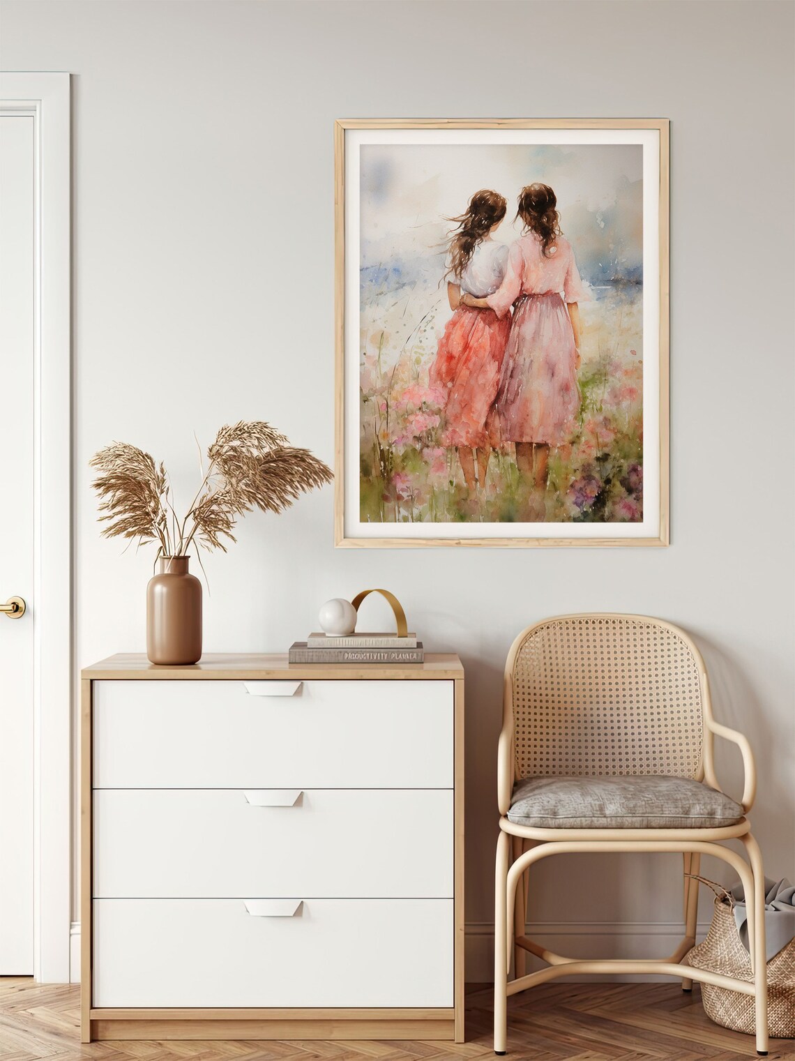 Sisters Watercolor Portrait Art Print, Family Decor - Image 3
