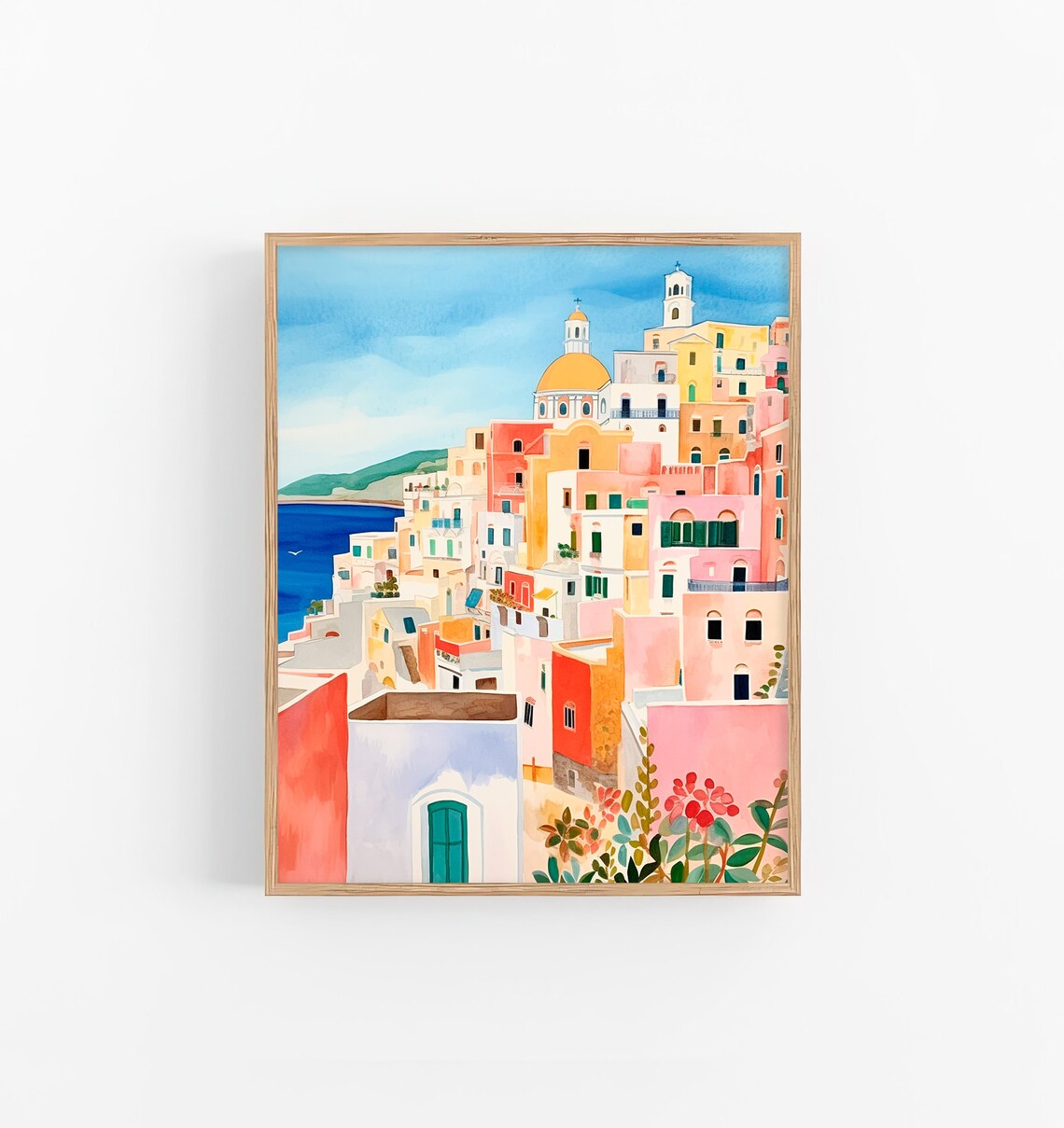 Procida Italy Coastal Village Colorful Houses Watercolor Travel Print