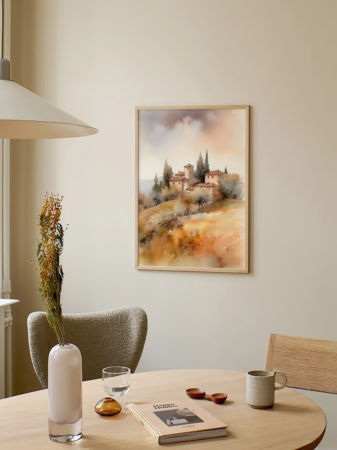 Tuscany Watercolor Art Print, Neutral Landscape - Image 2