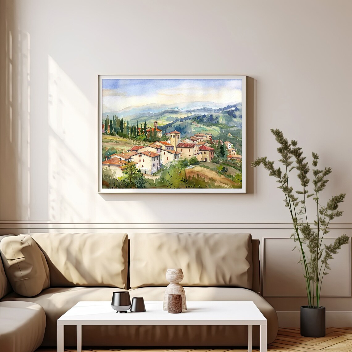 Tuscany Village Watercolor Italian Hill Town Countryside Art Print - Image 2