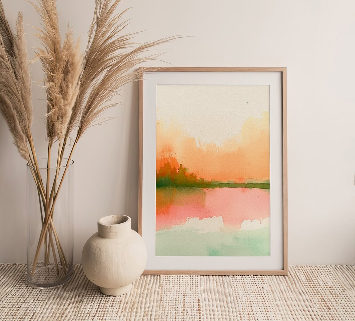 Lake Chelan Sunset Abstract Watercolor Landscape Artwork Poster - Image 3