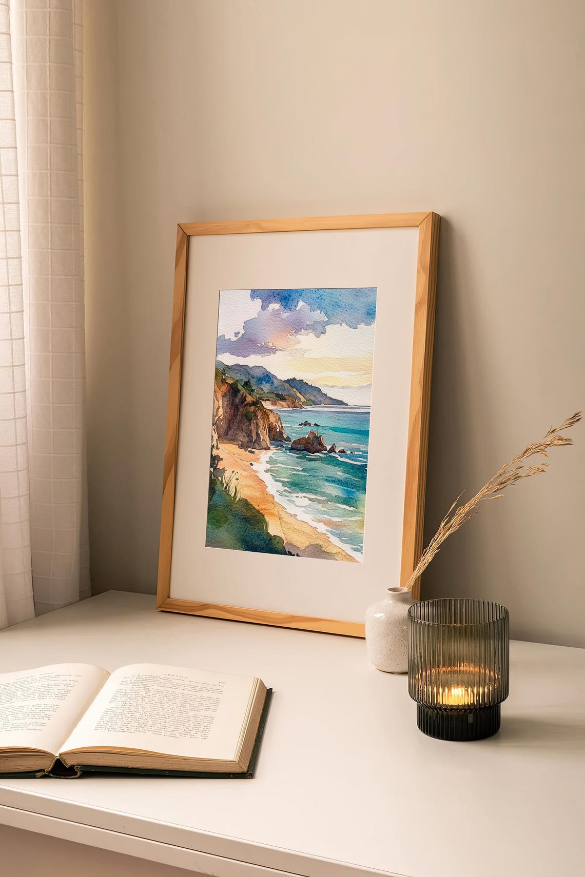 Big Sur California Coastline Cliffs Watercolor Seascape Poster - Image 2