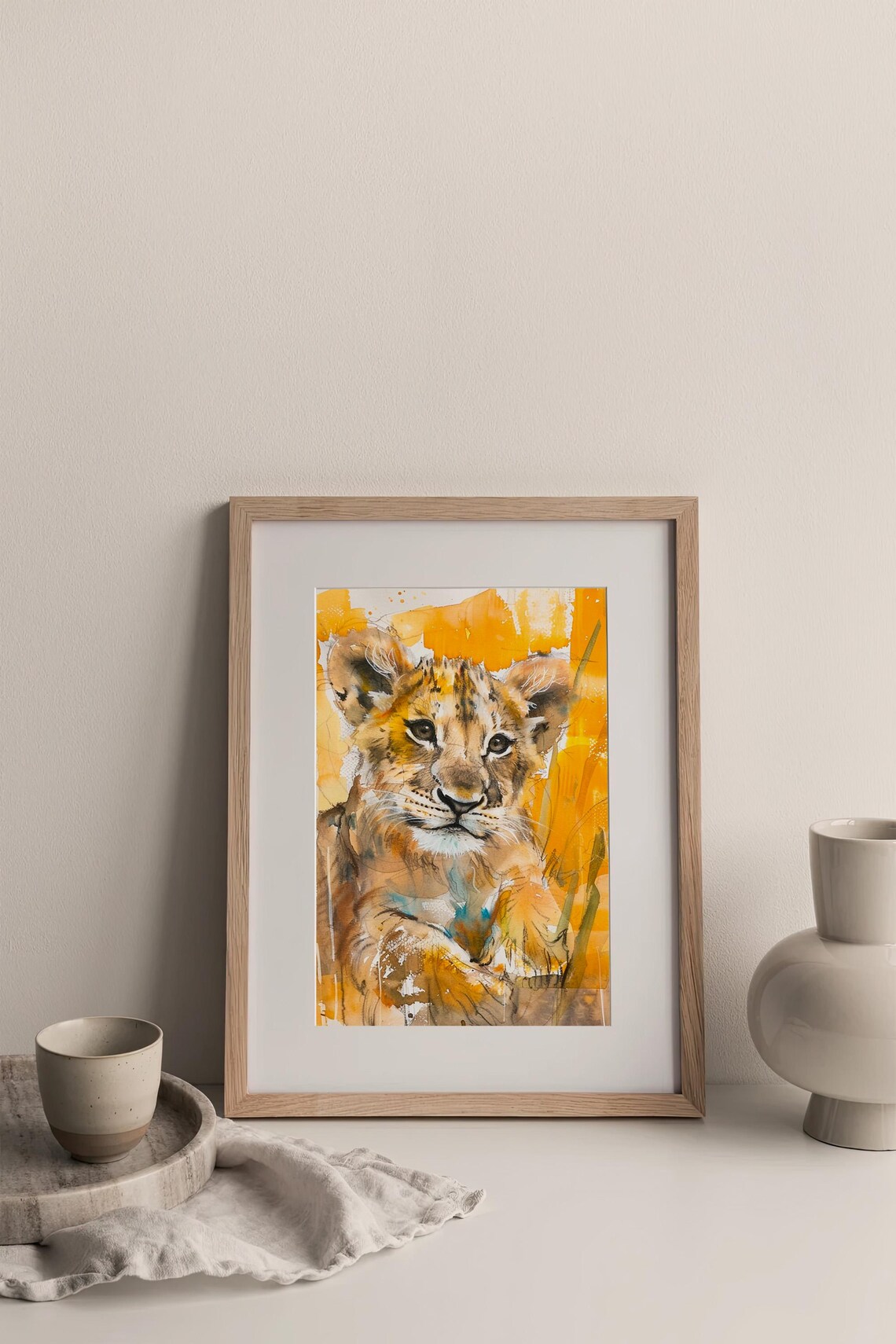 Lion Cub Watercolor Portrait Golden Safari Wildlife Nature Art Poster - Image 3