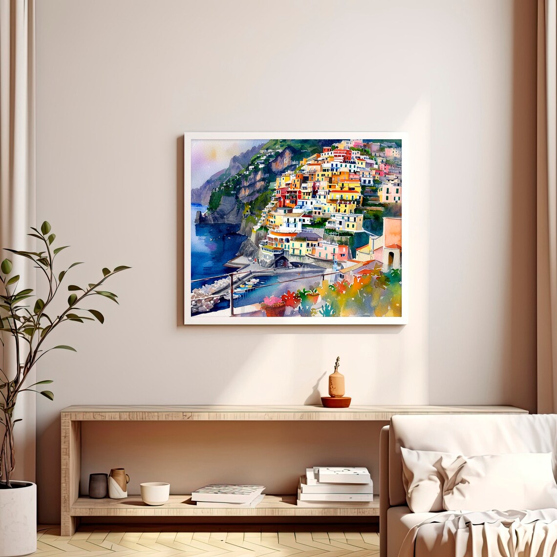 Cinque Terre Watercolor Travel Poster, Amalfi Coast - Image 2