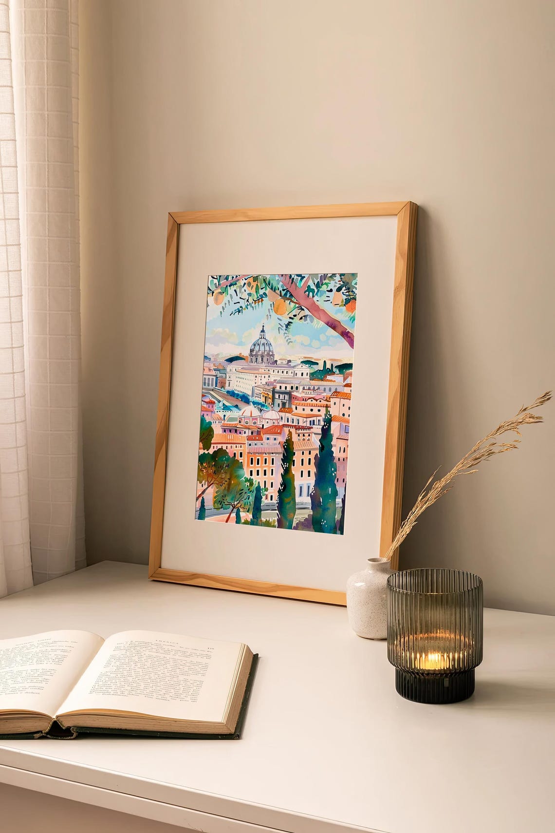 Rome Cityscape St Peter Basilica Dome Watercolor Italian Poster - Image 2