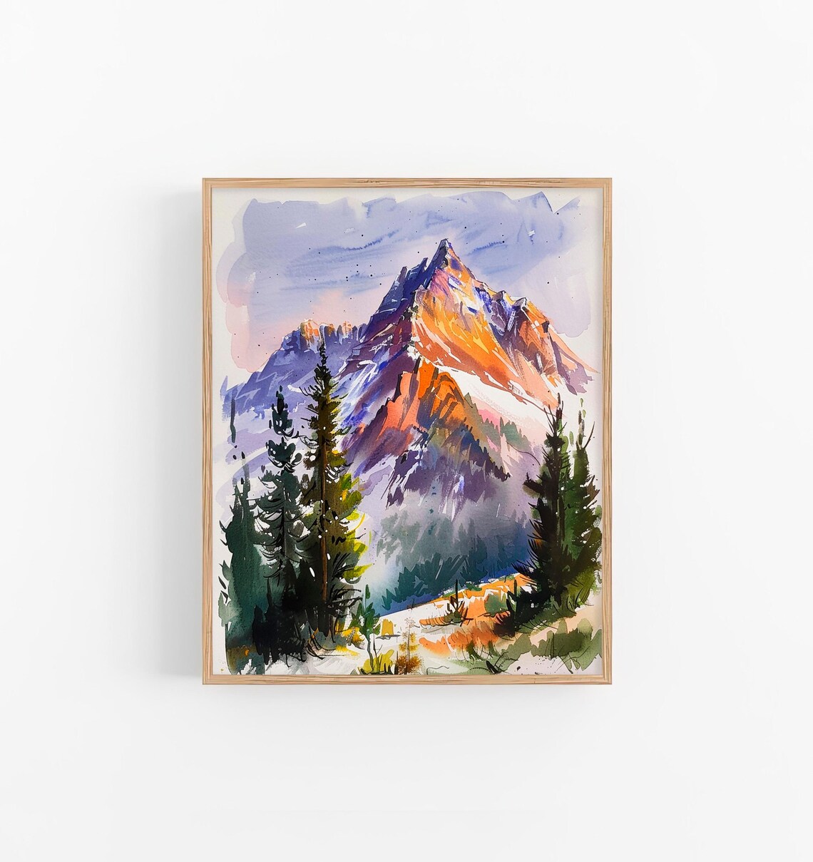 Rocky Mountains Watercolor Pine Trees Art Print