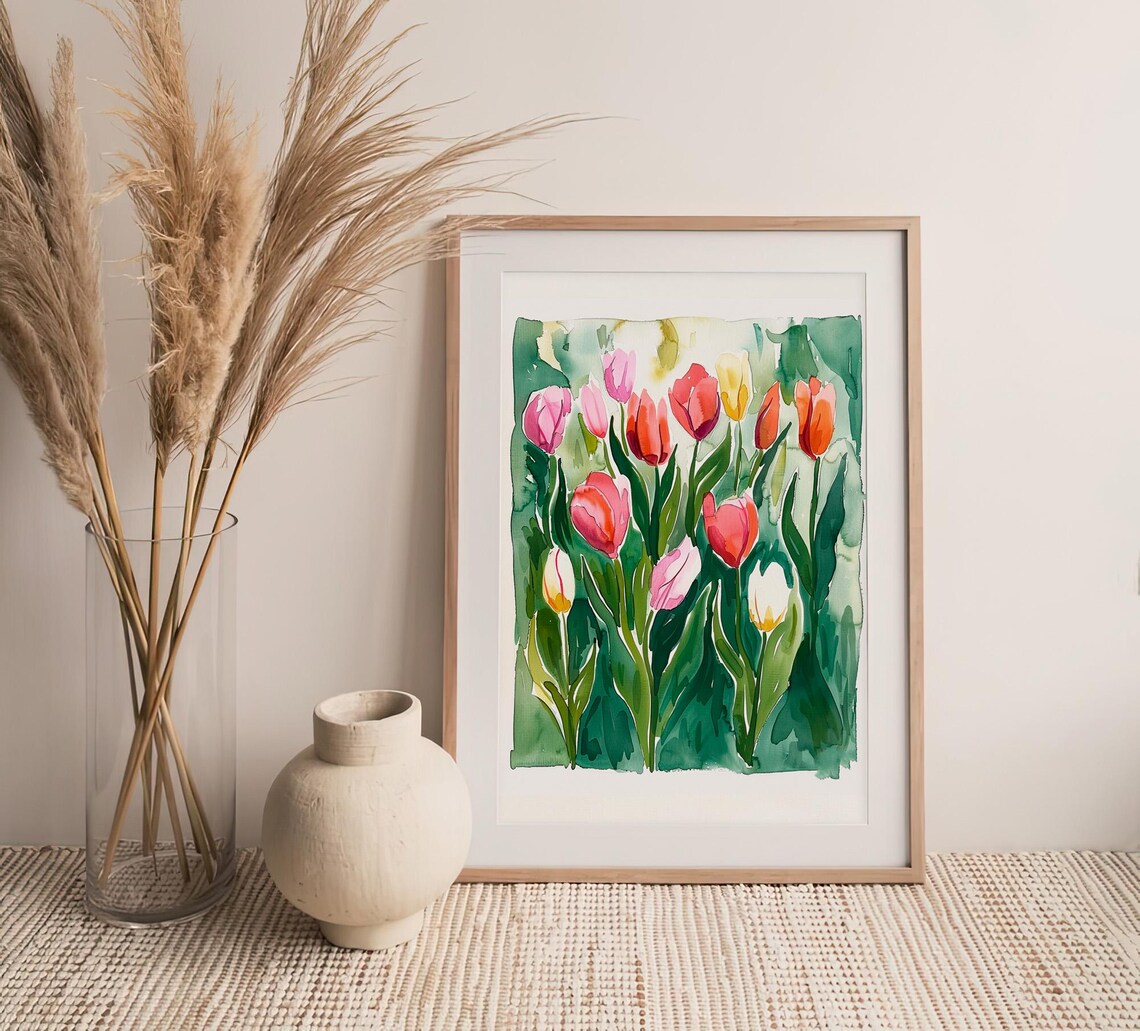 Tulip Flowers Watercolor Art Print, Floral Decor - Image 4