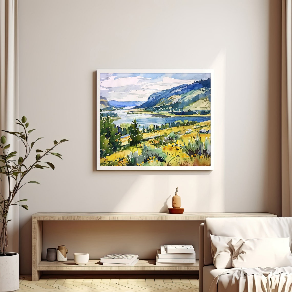 Columbia Gorge Sunny River Valley Wildflowers Watercolor Poster - Image 5