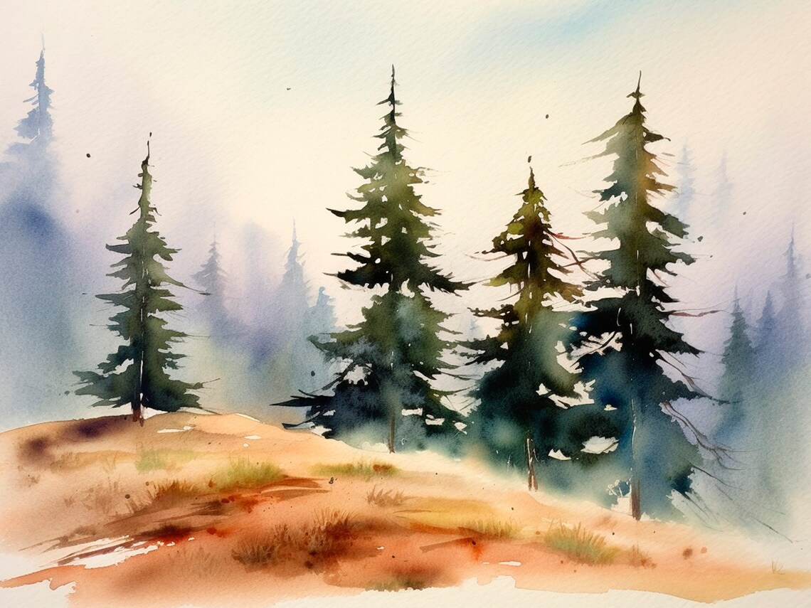 Adirondack Mountains Watercolor Art Print, Rustic Landscape