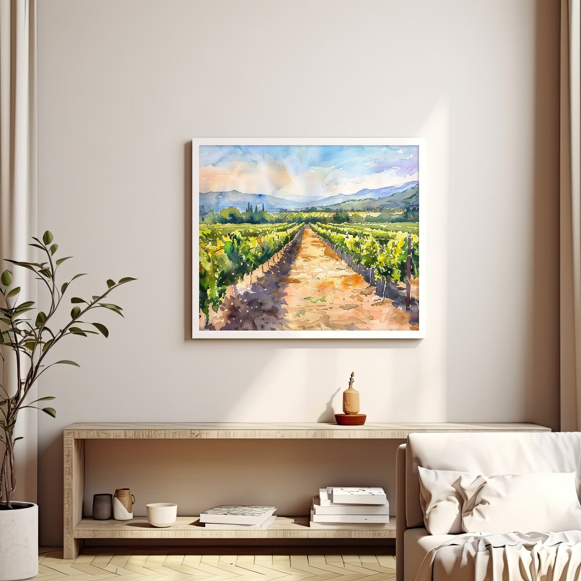 Napa Valley Vineyard Rows California Wine Country Watercolor Poster - Image 3