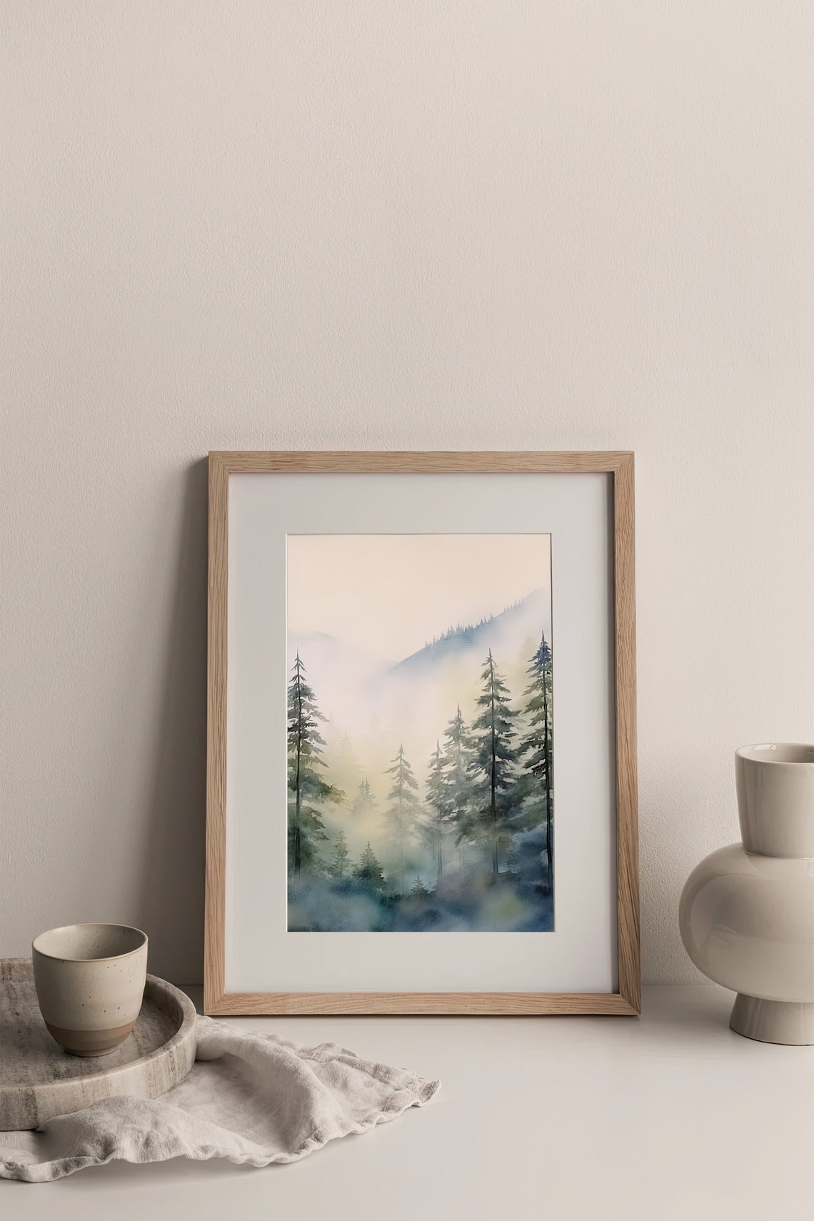Mount Hood Foggy Pine Forest Mountain Watercolor Oregon Poster - Image 4