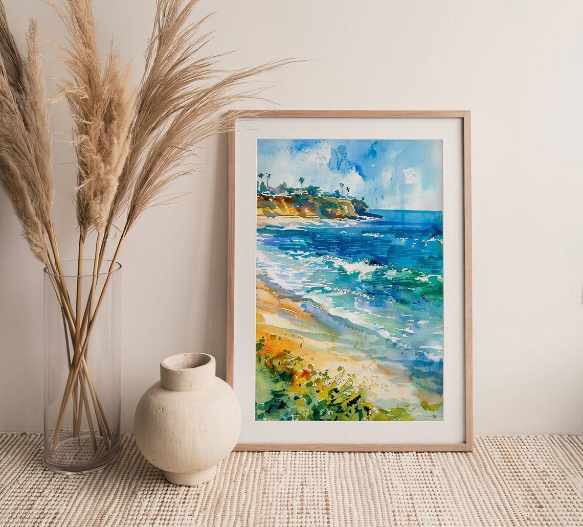 La Jolla San Diego Beach Waves Watercolor Coastal Scene Poster - Image 4
