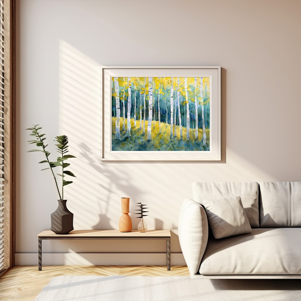 Aspen Forest Watercolor Art Print, Neutral Birch Trees - Image 2