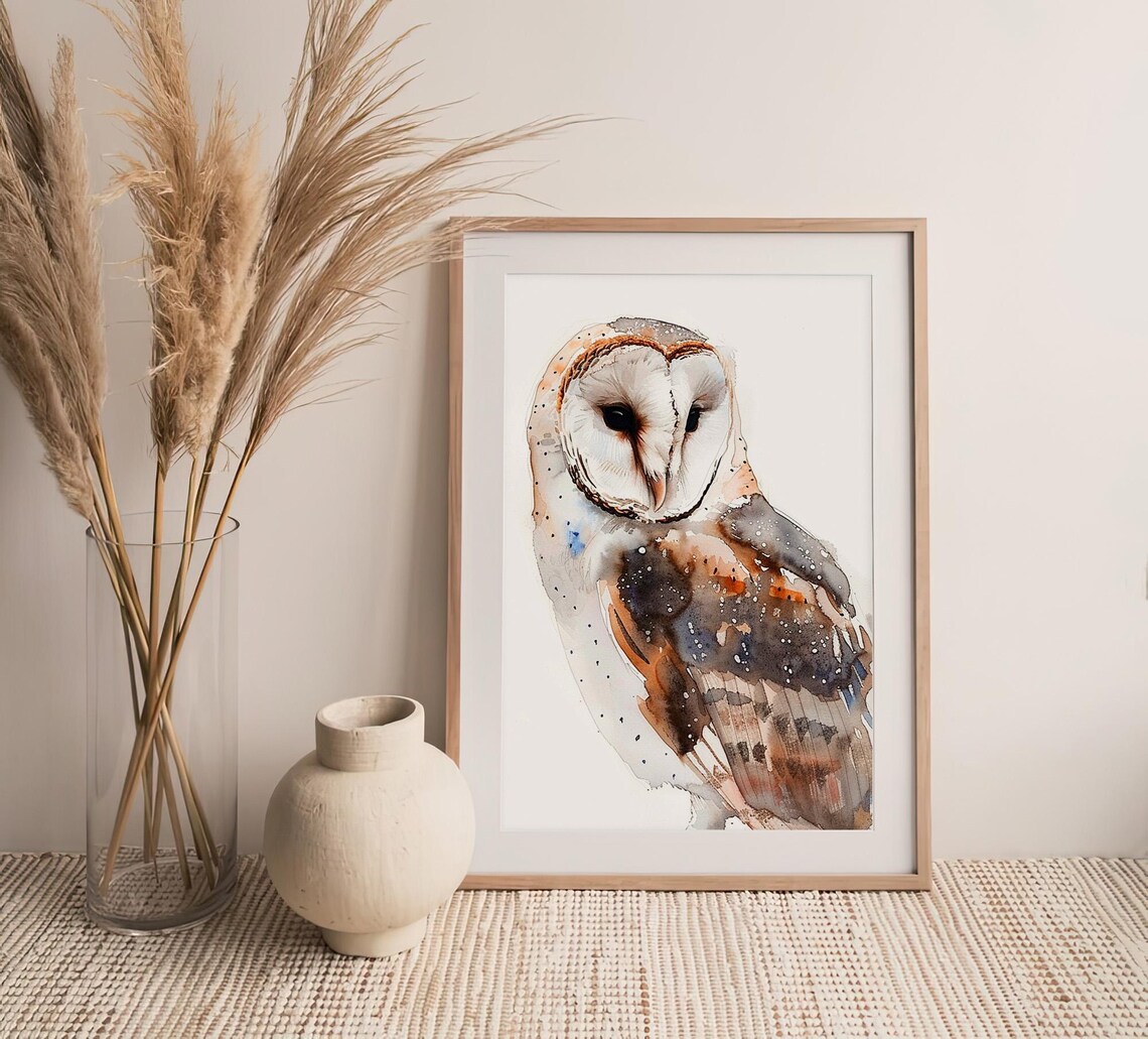 Barn Owl Watercolor Portrait Wildlife Bird Art Animal Wall Art - Image 4