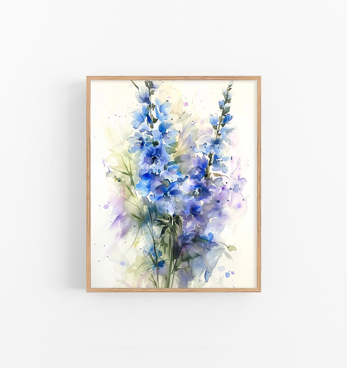 Blue Delphinium Flowers Bouquet Watercolor Floral Nature Art Poster