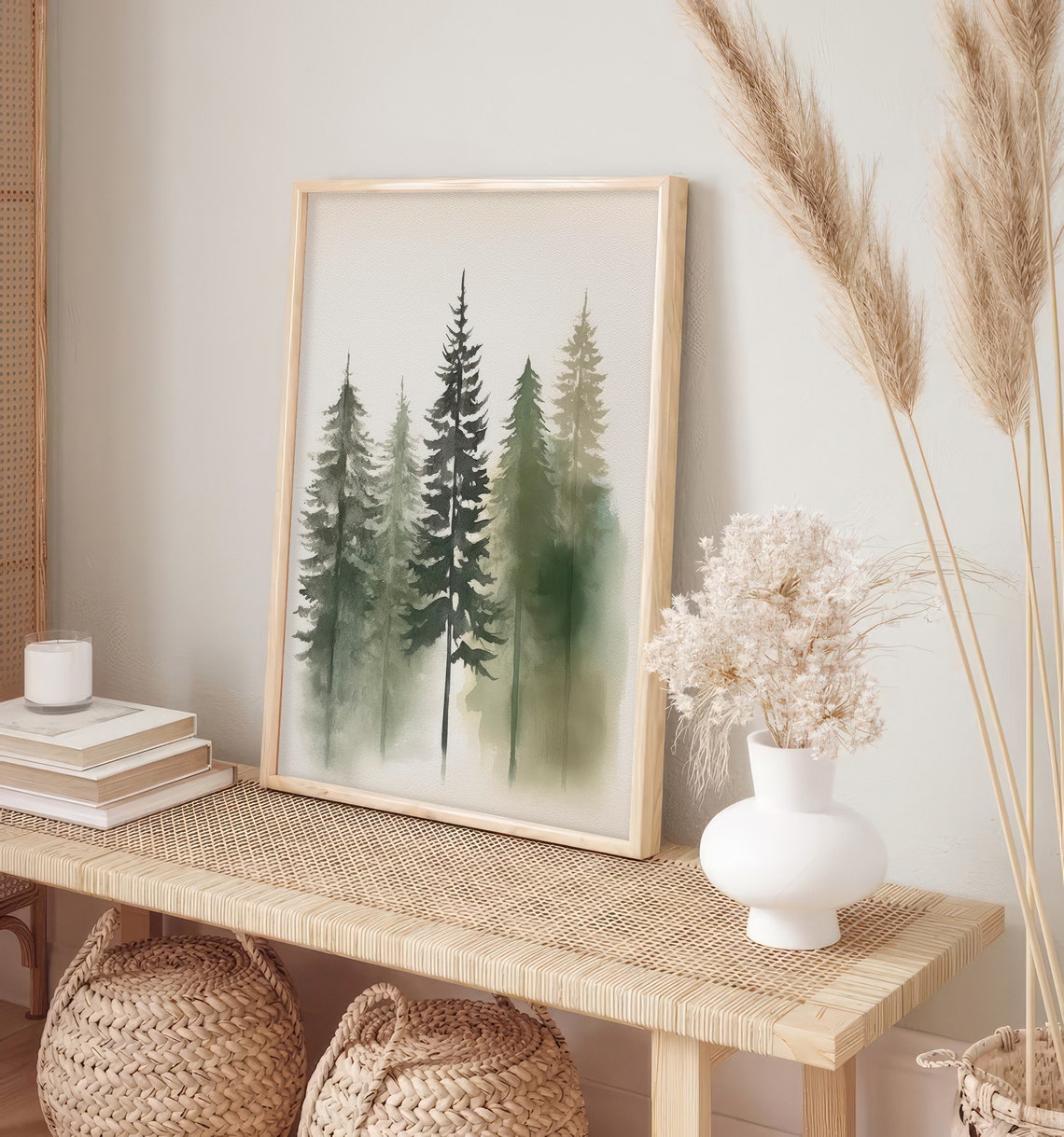Misty Pine Trees Minimalist Evergreen Forest Neutral Tones Poster - Image 2