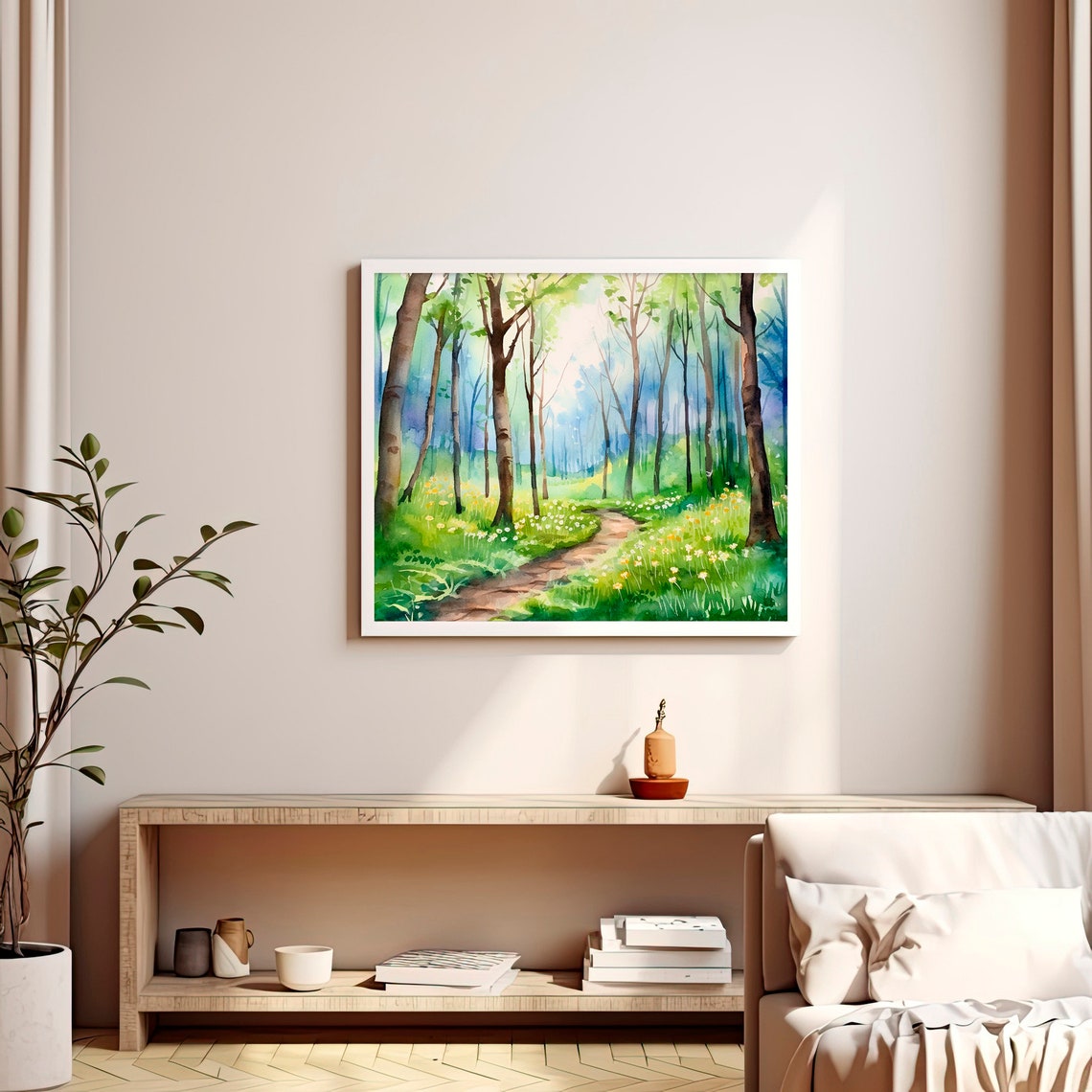 Spring Forest Watercolor Woodland Path Wildflower Scene Poster - Image 5
