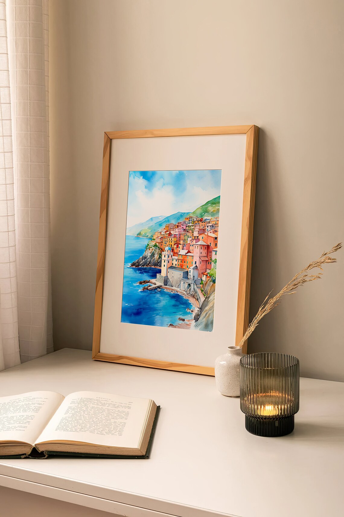 Manarola Watercolor Art Print, Italy Cityscape - Image 2