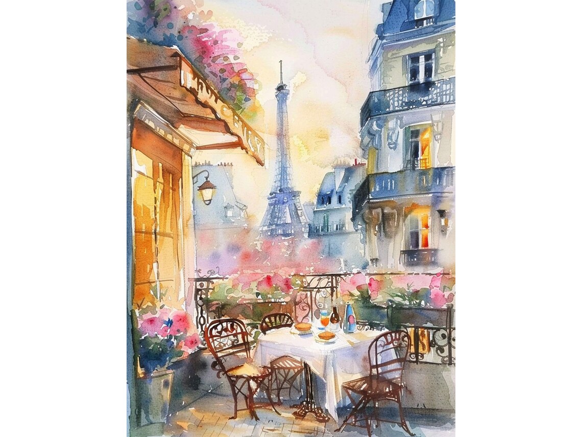 Paris Breakfast Cityscape Watercolor Art Print