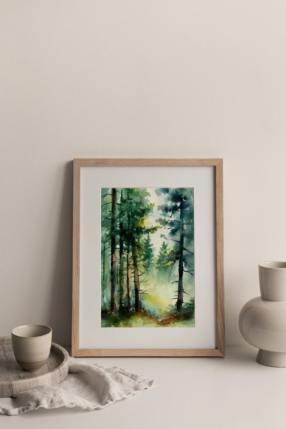 Rocky Mountains Misty Pine Forest Watercolor Poster - Image 3