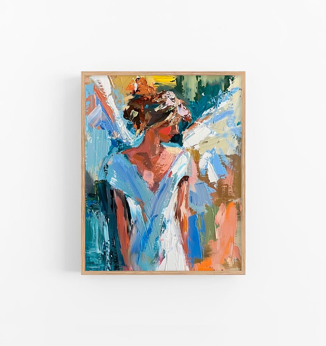 Abstract Angel Woman Blue Wings Impressionist Oil Painting Poster