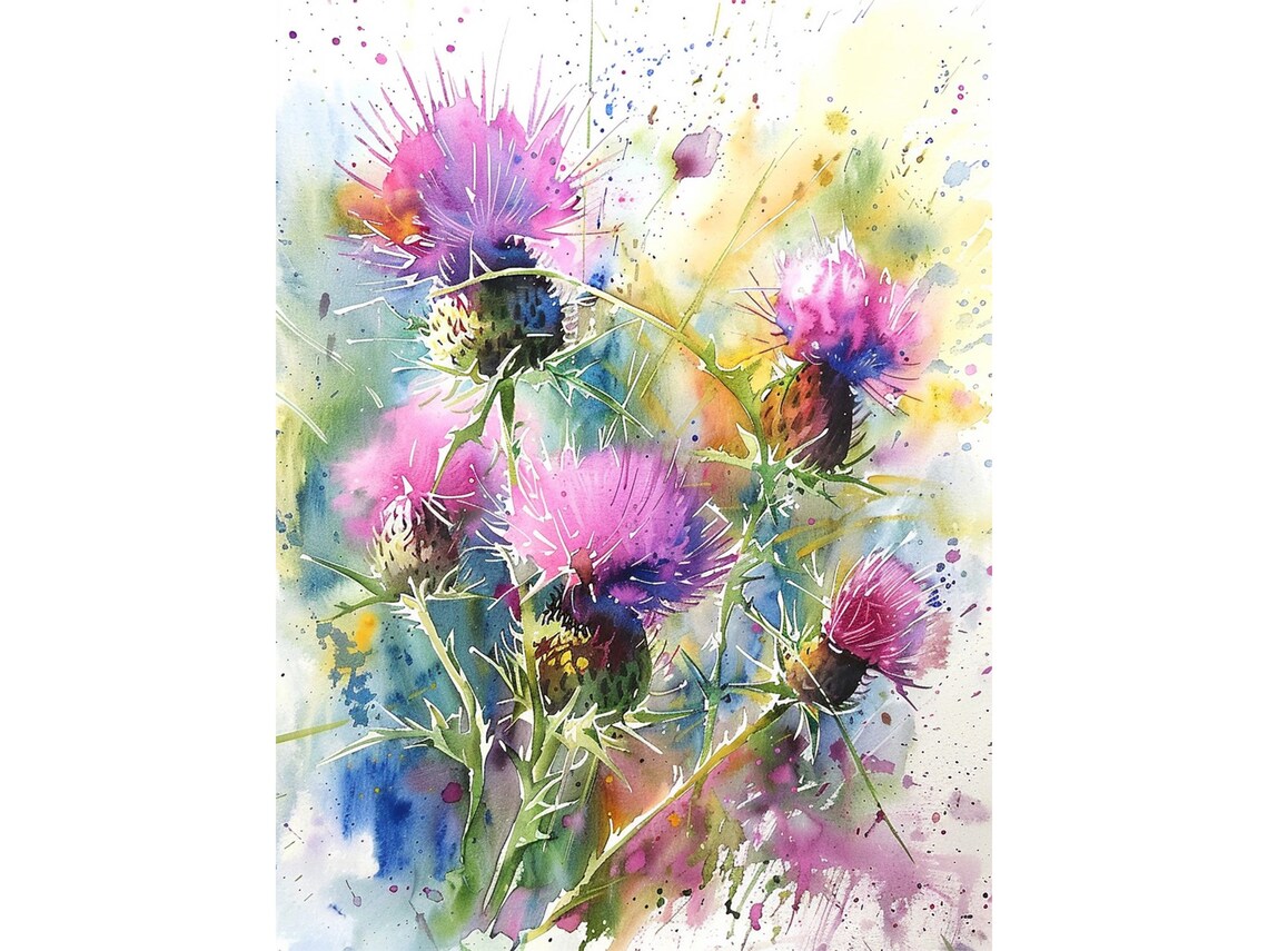 Thistle Watercolor Painting Floral Wall Art Print
