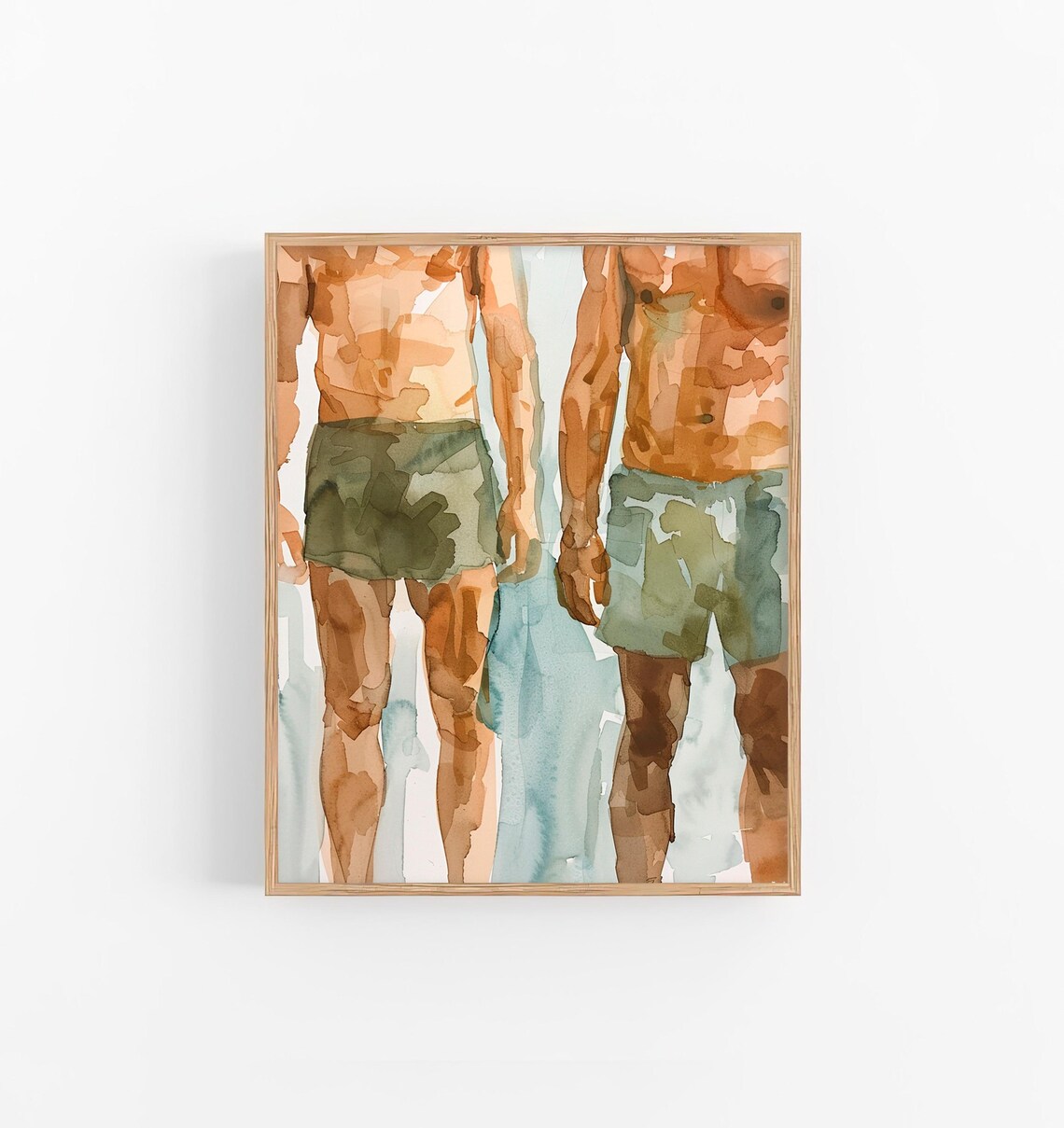 Male Bodies Watercolor Art Print, Friendship Wall Art